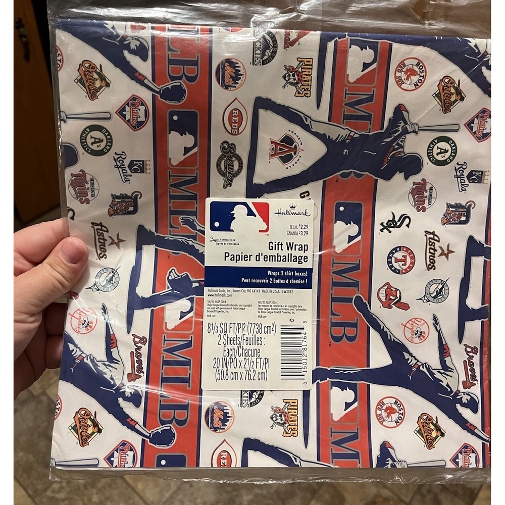 Vintage‎ NEW 2004 MLB Baseball Logos Hallmark Gift Wrapping Paper 2 Sheets